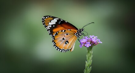 Naklejka premium Vibrant butterfly on purple flower in nature