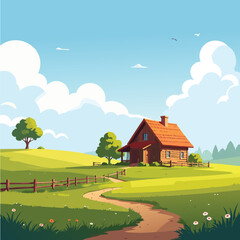 Naklejka premium rural landscape with house