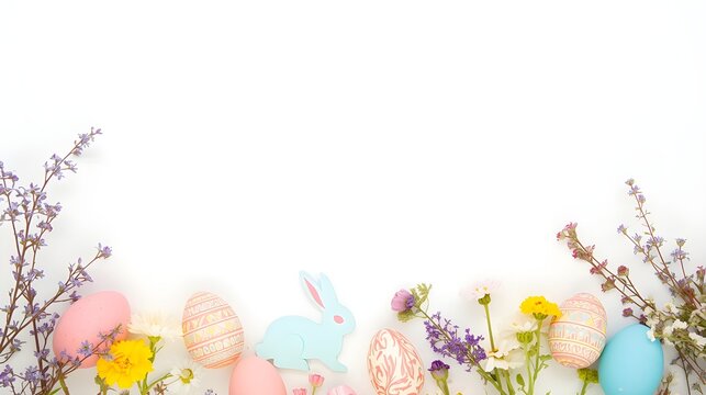 easter eggs border on white background
