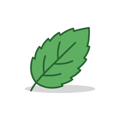Naklejka premium Single Mint Leaf with Shadow Effect Flat 2D Herbal Plant Vector Illustration