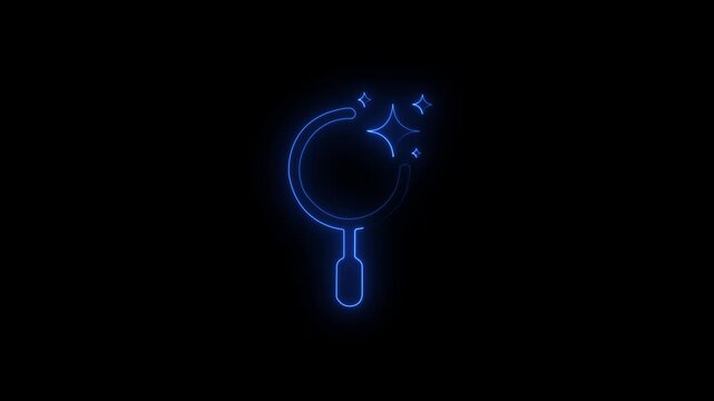 neon search icon . Glowing neon magnifying Glass Icon animation. holding magnifying glass focusing Standardization quality control . Quality management with Quality Assurance and Quality Control.