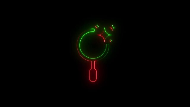 neon search icon . Glowing neon magnifying Glass Icon animation. holding magnifying glass focusing Standardization quality control . Quality management with Quality Assurance and Quality Control.