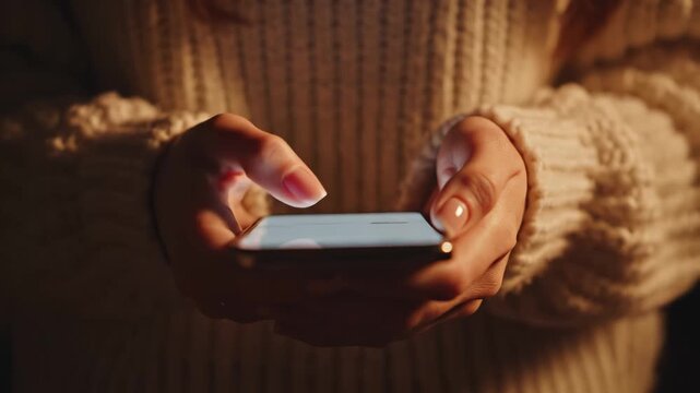Person using smartphone in warm light
