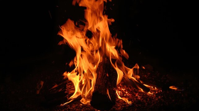 A vibrant campfire burning brightly in the darkness of the night