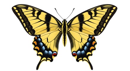 Fototapeta premium Vibrant yellow butterfly with black and blue accents