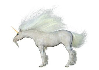 3D Rendering Fairy Tale White Unicorn on White