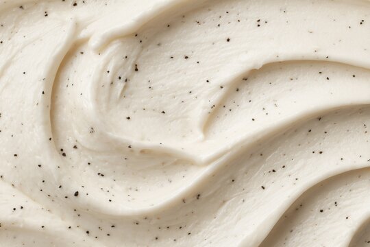 Vanilla Bean Creamy Texture Close-up. Creamy dessert with cookie pieces swirled into rich vanilla ice cream at a casual setting