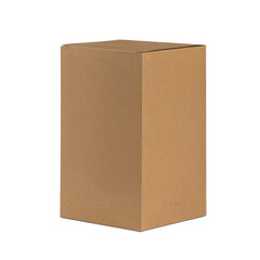 Single brown cardboard box for shipping and delivery isolated on white background.