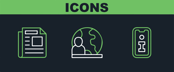 Set line Information, News and World news icon. Vector