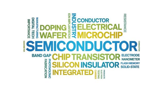 Semiconductor animated word cloud-text design animation tag kinetic typography seamless loop.