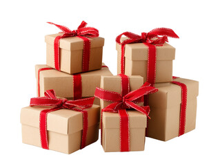 A captivating composition of gift boxes, each adorned with elegant red ribbons, inviting anticipation of joyous moments.