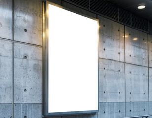 Blank outdoor billboard mockup on a gray concrete wall in an urban setting