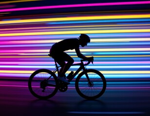 Fototapeta premium Cyclist Riding Through Vibrant Light Tunnel