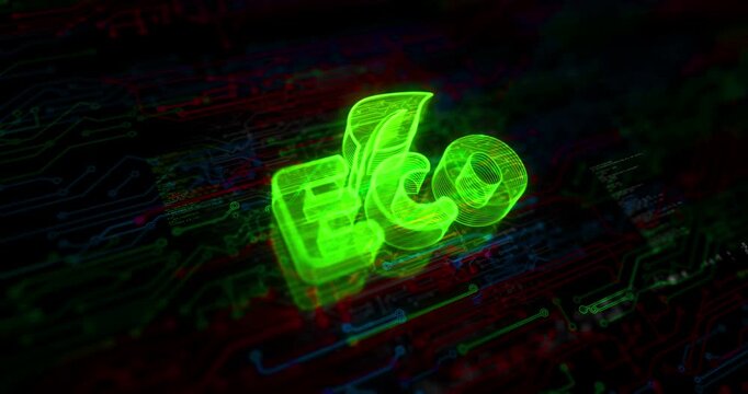 Eco friendly and sustainable economy colored symbol concept. Network, cyber technology and computer background abstract 3d animation.