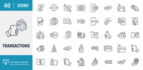 Transactions icon set. Outline icon set. Vector illustration with editable stroke © Control New