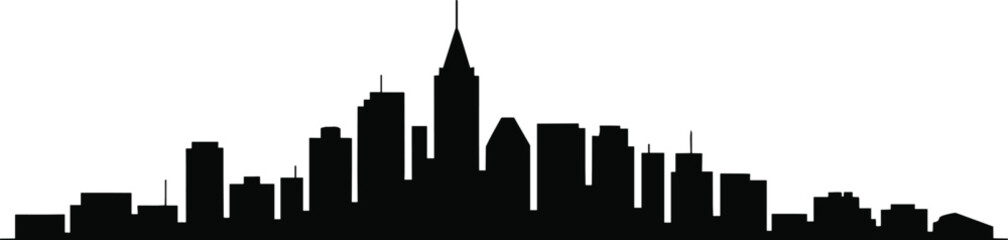 Modern city skyline silhouette illustration, urban downtown buildings panorama isolated on white background architectural design © Heyy