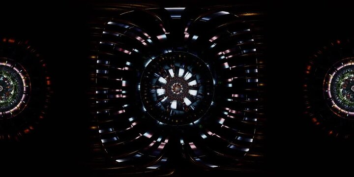 Immersive mandala VR 360 loop structured in sacred geometry as equirectangular environment map and HDRI spherical dome visual for spiritual metaverse installations and VJ stages
