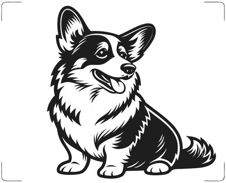 Cute corgi dog vector illustration in clean black and white line art