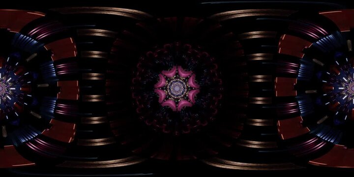 Sacred geometry mandala in VR 360 equirectangular format rendered as environment map and HDRI spherical spiritual loop for dome projection, immersive metaverse scenes and VJ sets
