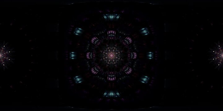 Metaverse immersive VR 360 mandala in sacred geometry structured as equirectangular environment map and HDRI spherical spiritual loop for dome projection and VJ installation visuals
