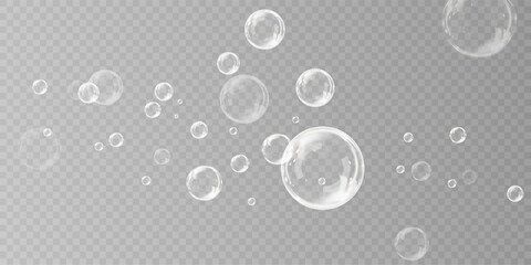Realistic Floating Soap Bubble Pack Clean Design PNG.