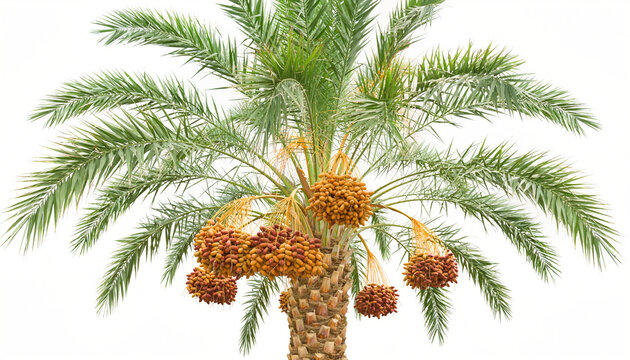 Date Palm Tree with Ripe Dates Isolated on White Background