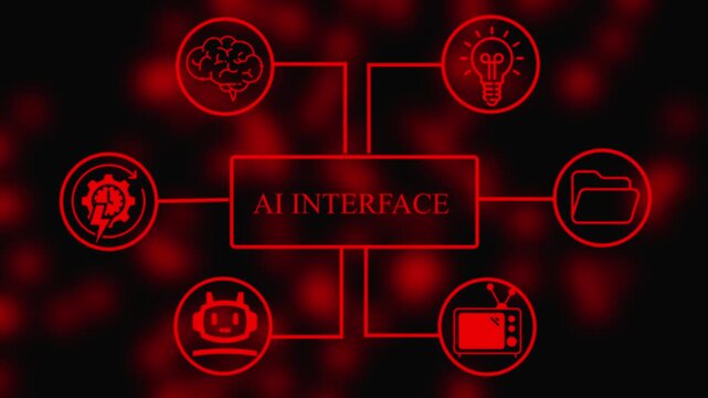 A I interface concept with brain light bulb robot and technology on dark background ai interface artificial intelligence