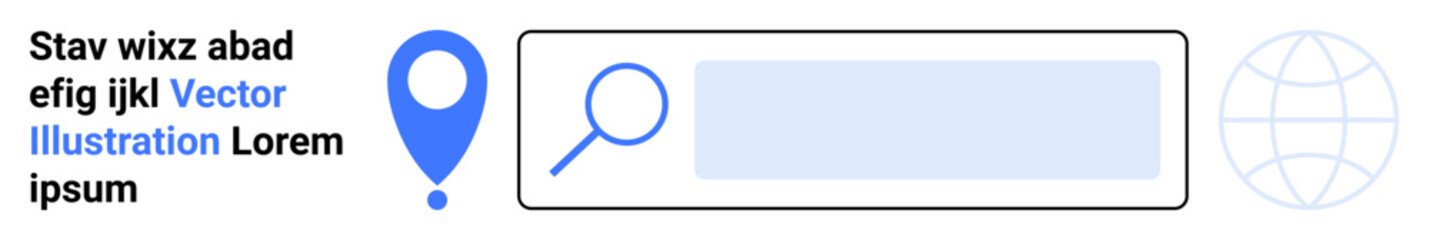 Obraz premium Digital navigation, web search, global communication, location tracking, user interface design, internet technology. Location pin, search bar globe symbol displayed. Digital navigation and web