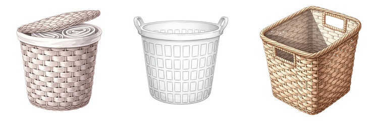 Obraz premium Three wicker baskets on transparent background for storage and organization needs