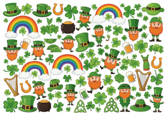 Fototapeta premium St patricks day theme collage with leprechauns and rainbows