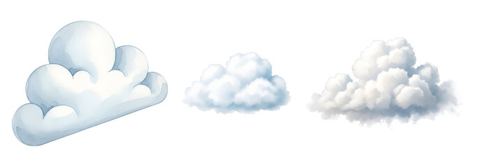 Fototapeta premium Three white clouds on transparent background