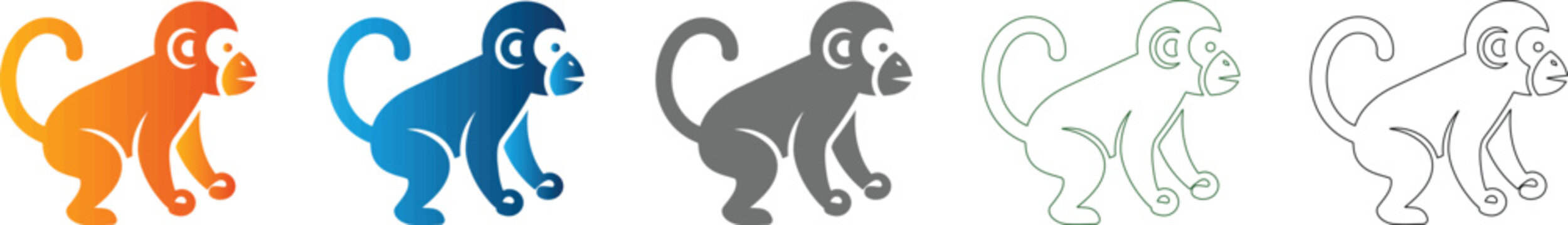 Monkey icon set graphic, flat design illustration