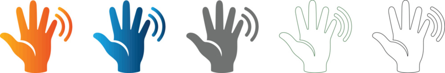 Fototapeta premium Friendly Waving Hand Gesture Icon Set Flat Design Vector Illustration