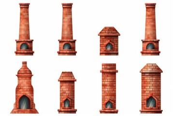Naklejka premium Different types of brick chimneys and hearths suitable for home architecture concept