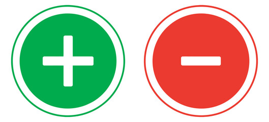 Obraz premium Green Circle with Plus Sign and Red Circle with Minus Sign, Flat Icon, UI Element, Symbol for Design and Interface