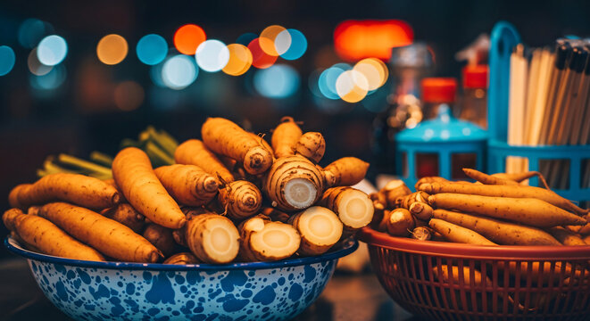 Fingerroot on enamel plate