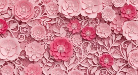 Abstract Pink Paper Flowers and Delicate Vines