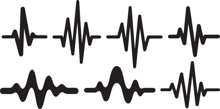 Black and white ECG heartbeat waveform patterns illustration