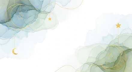 Abstract Watercolor Moon and Star Background