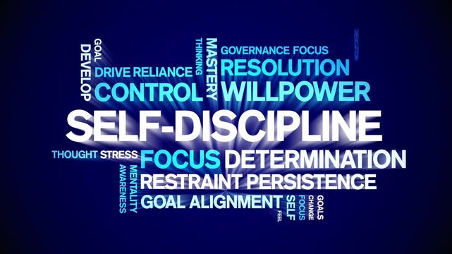 Self-Discipline animated word cloud-text design animation tag kinetic typography seamless loop.