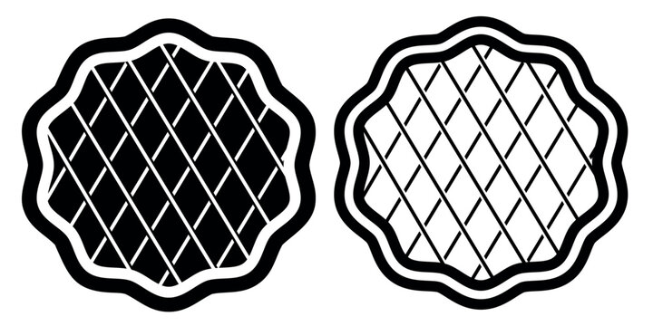 Lattice pie icon. Black or white silhouette dessert, isolated on white background. linear illustration, logo for bakery shop, hand drawn artwork