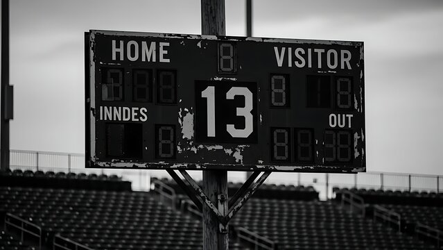 old baseball scoreboard with innings and scores displayed