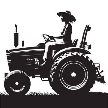 Black Farmer using tractor Silhouette Vector, High Quality Illustration on White Background