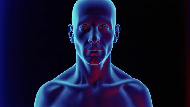 Human silhouette showing smooth color change from red to blue using thermal imaging in a dark room