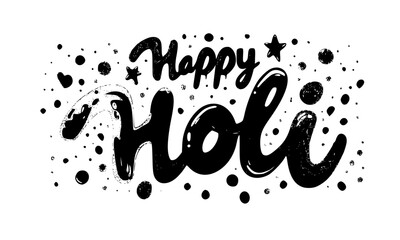 Fototapeta premium Happy Holi Festival Celebration Typography Design with Colorful Dots and Splashes for Indian Spring Holiday Greeting Card Banner Background Template