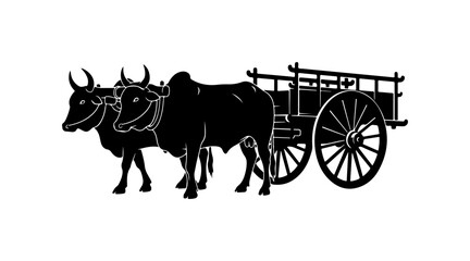 Fototapeta premium Traditional Ox-Cart Silhouette with Two Cows