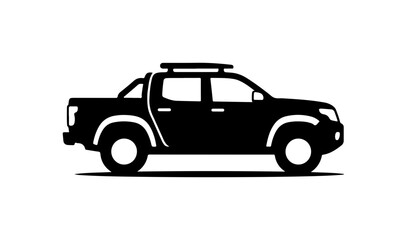 Fototapeta premium Black Double Cab Pickup Truck Silhouette Vector Icon