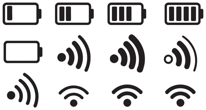 Mobile Phone Status Bar Icons, Vector Set, Battery, WiFi, 5G Network, iOS Notification Bar, Network and Battery Symbol Collection