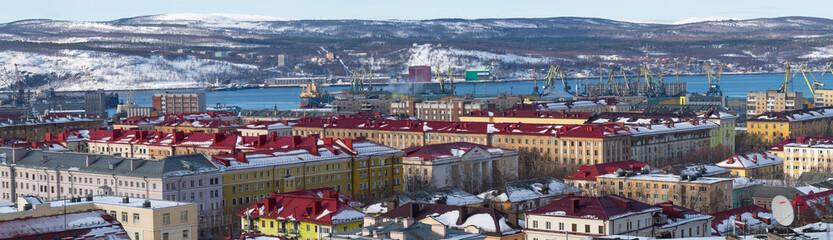 Panorama of polar Murmansk on a March day