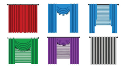 Assortment of colorful curtains and drapes with varied designs and textures